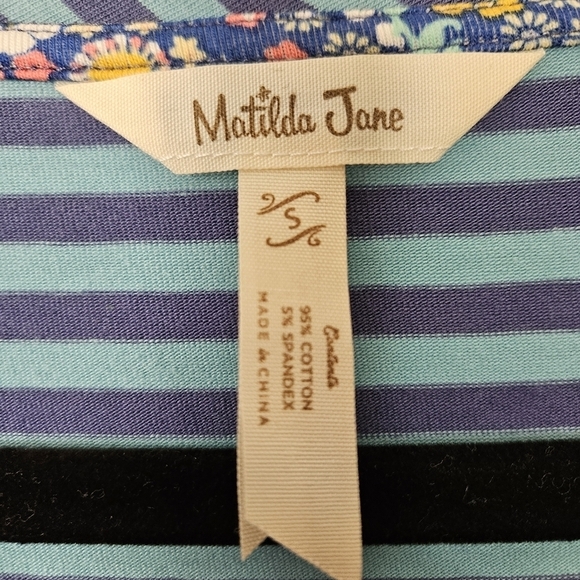 Matilda Jane Walkabout Women's Sidetail Stripe Blue Floral Dress Size S - Picture 4 of 9